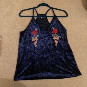 Crushed Velvet Tank with Flower Embroidery
